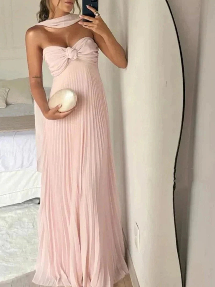 Elegant Light Blue Chiffon A-Line Sweetheart Strapless Zipper-Back Pleated Floor-Length Prom Dress