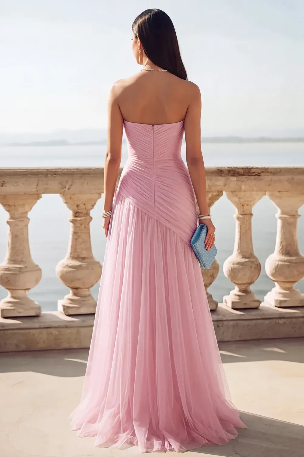 Romantic A-Line Sweetheart Sleeveless Zipper Back Slit Floor-Length Prom Dress