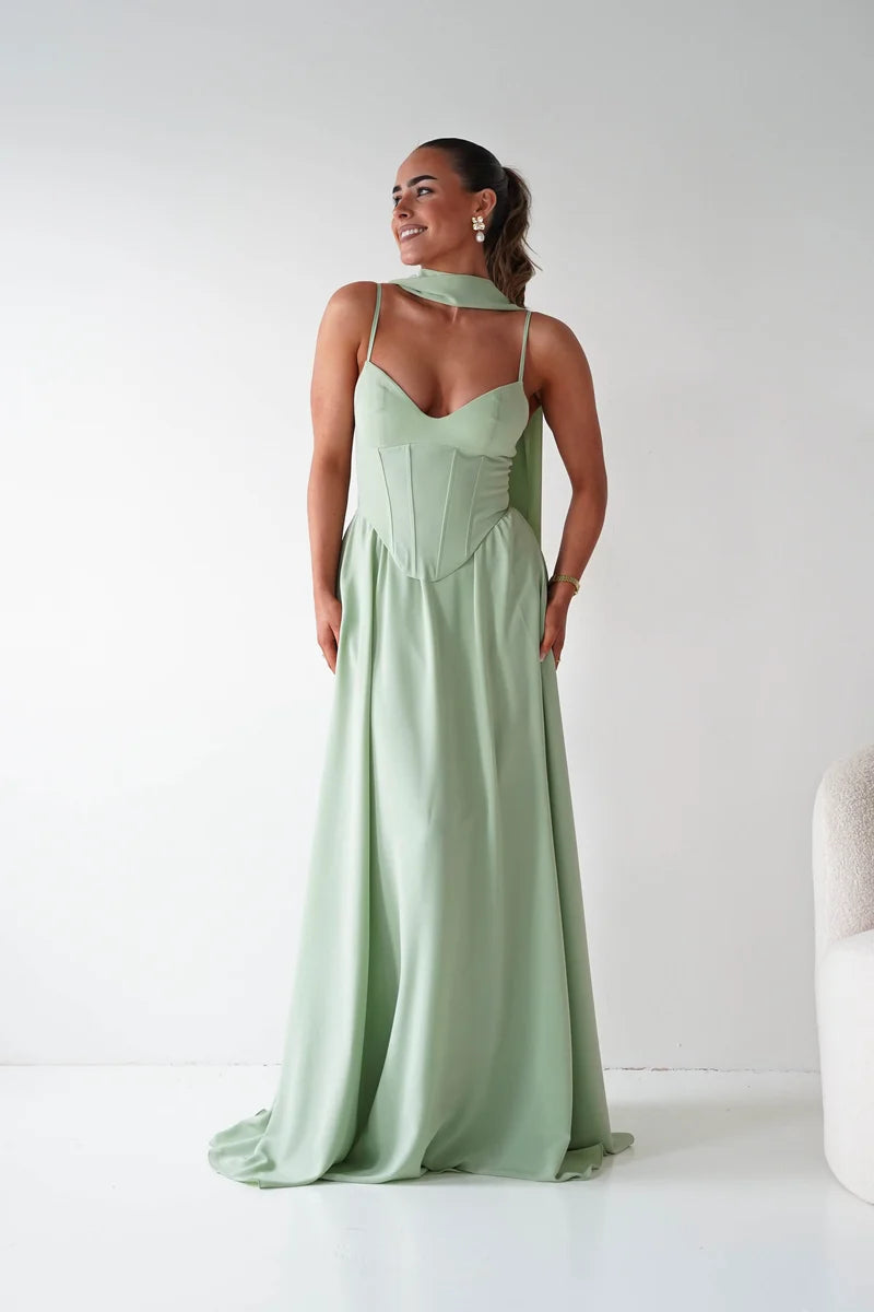 Elegant A-Line Sweetheart Spaghetti Strap Lace-Up Floor-Length Prom Dress