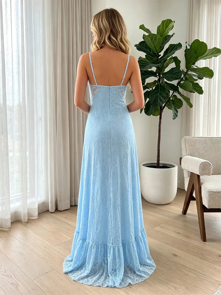 Romantic A Line Sweetheart Sleeveless Lace Floor Length Formal Dress