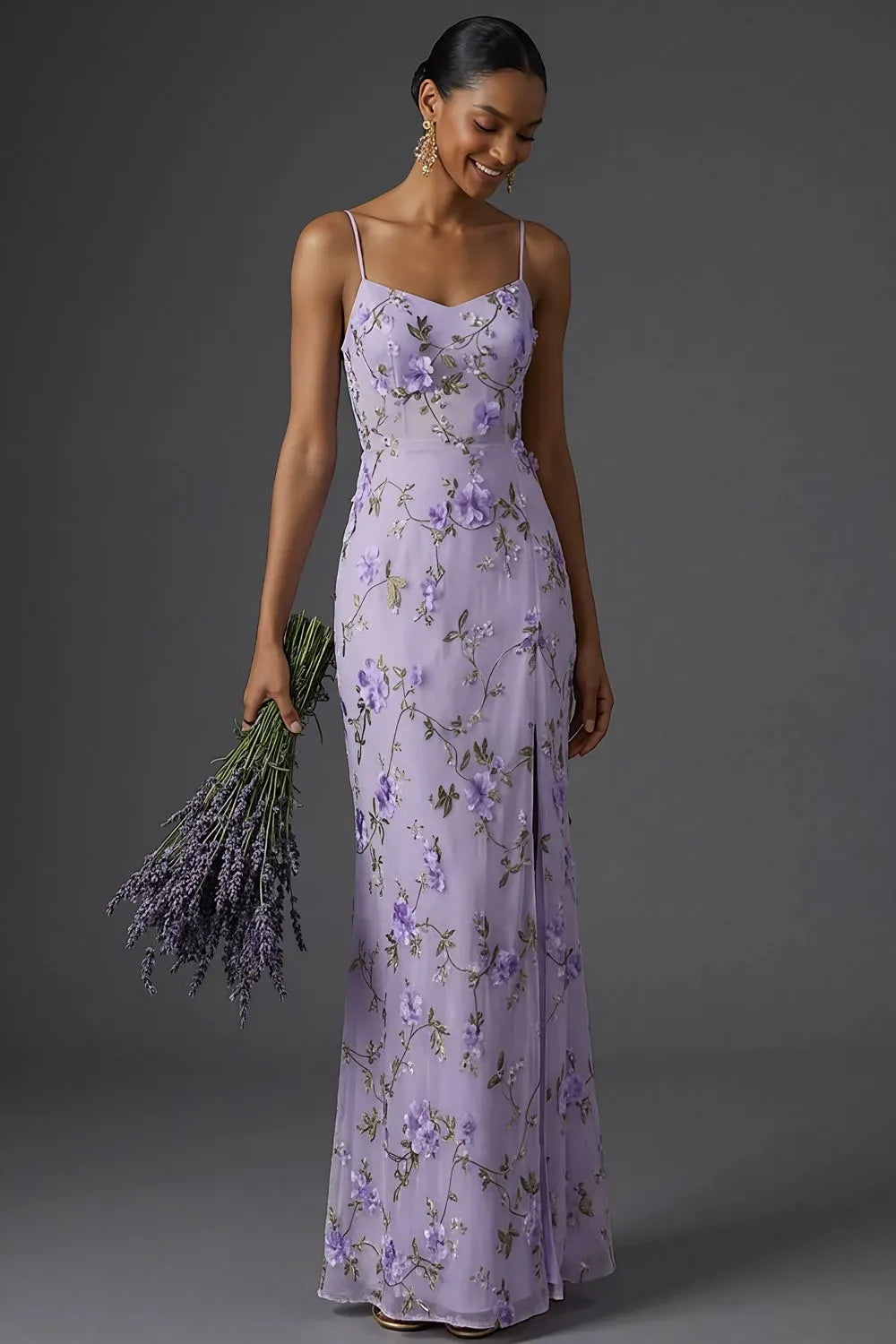 Romantic Trumpet V Neck Spaghetti Strap V Back Floor Length Prom Dress