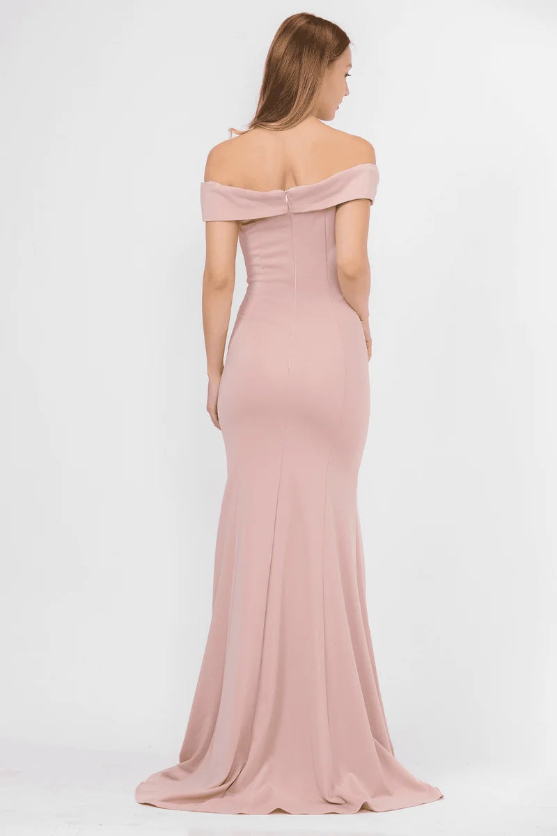 Elegant Mermaid V-Neck Off-Shoulder Zipper-Back Floor-Length Wedding Guest Dress