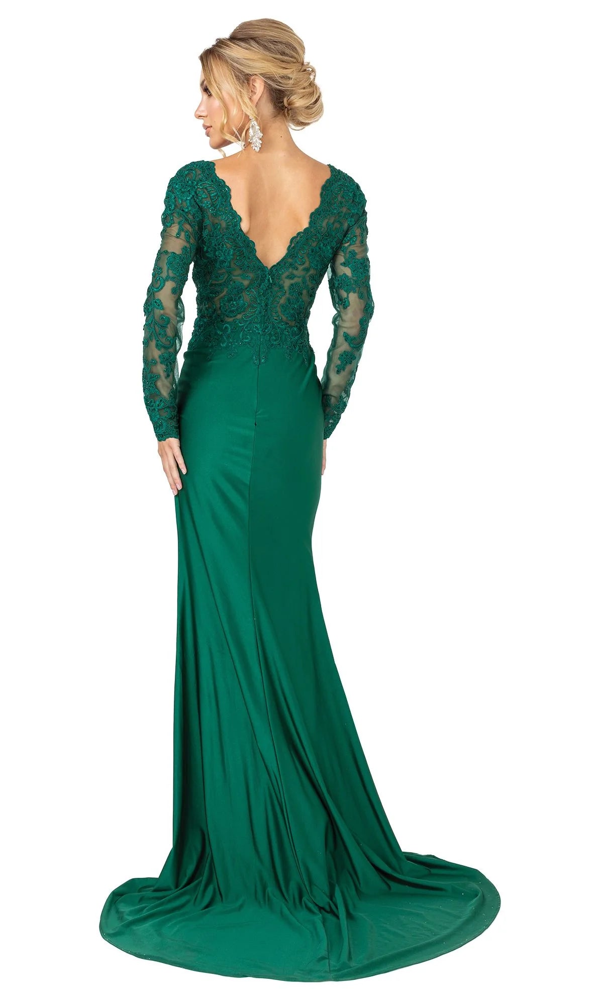 Elegant Mermaid V Neck Long Sleeve Lace Floor Length Evening Dress