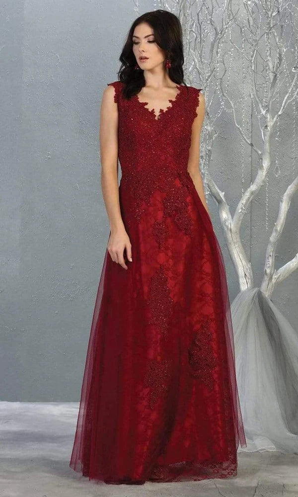 Elegant A-Line V-Neck Sleeveless V-Back Tulle Floor-Length Evening Dress