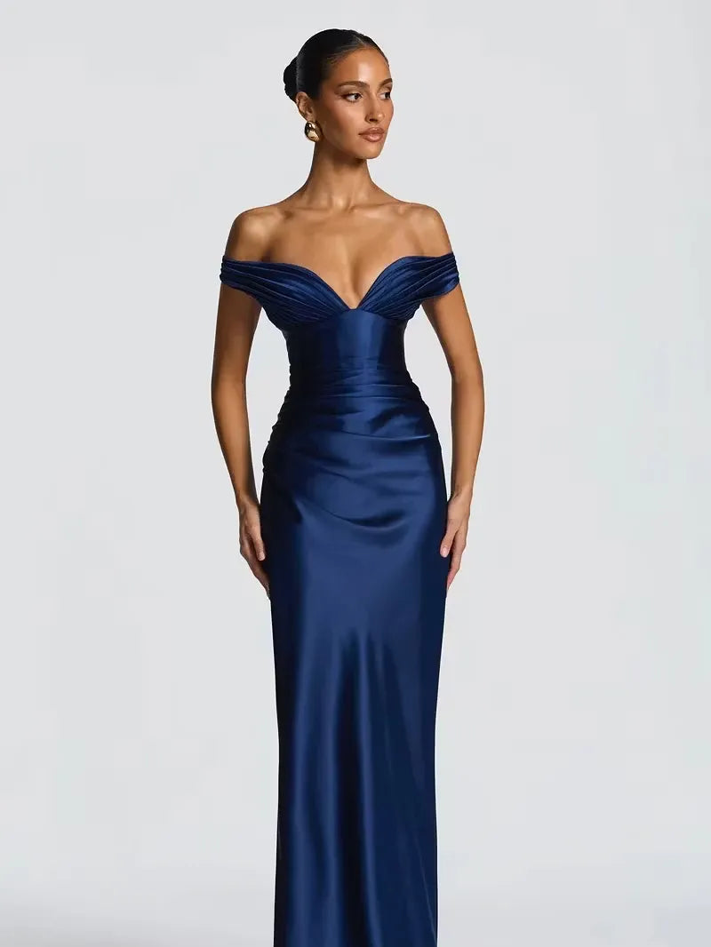 Elegant Satin Sheath Sweetheart Off-Shoulder Lace-Up Floor-Length Evening Dress