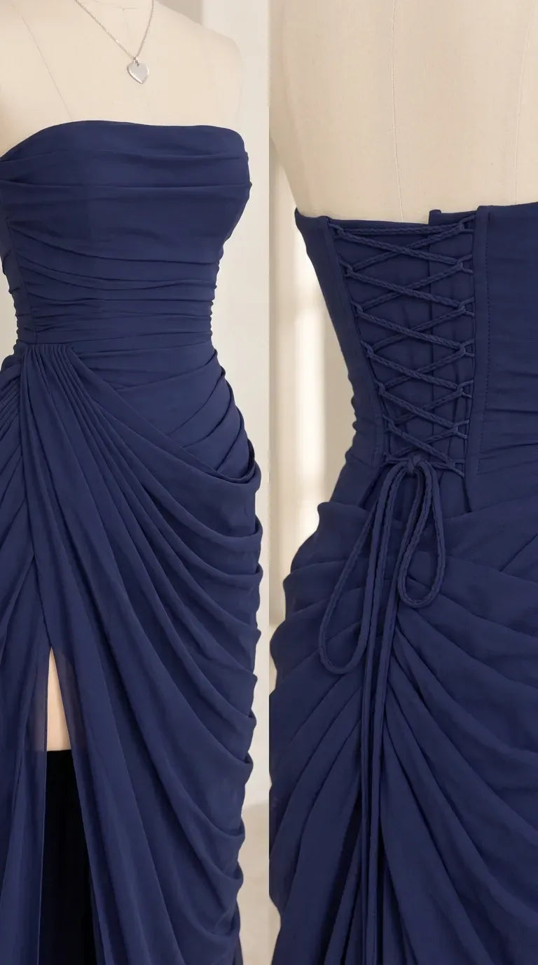 Elegant Sheath Strapless Sleeveless Lace-Up Floor-Length Evening Dress
