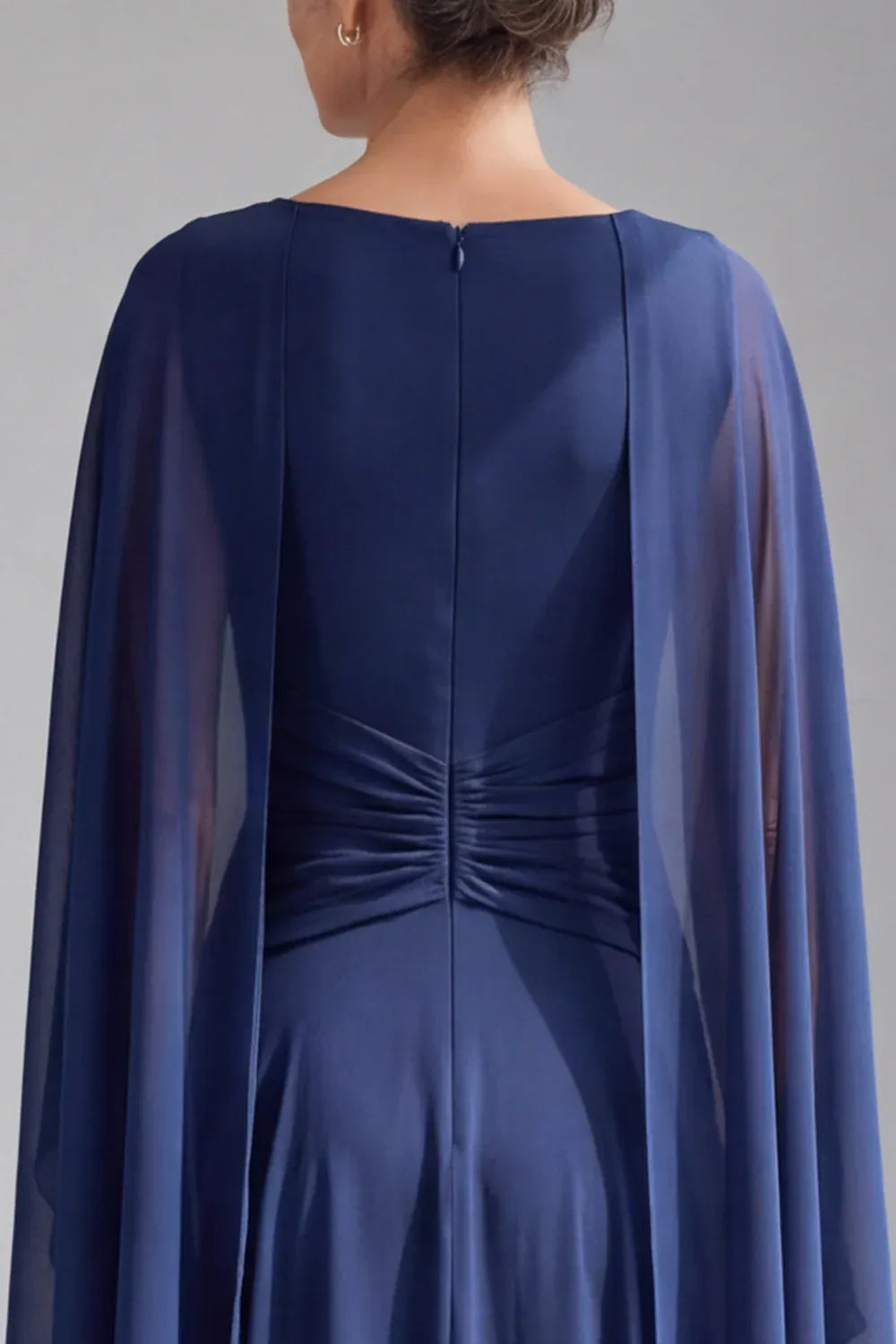 Regal Chiffon A-Line Bateau Cape-Sleeve Zipper-Back High-Low Mother of the Bride Dress