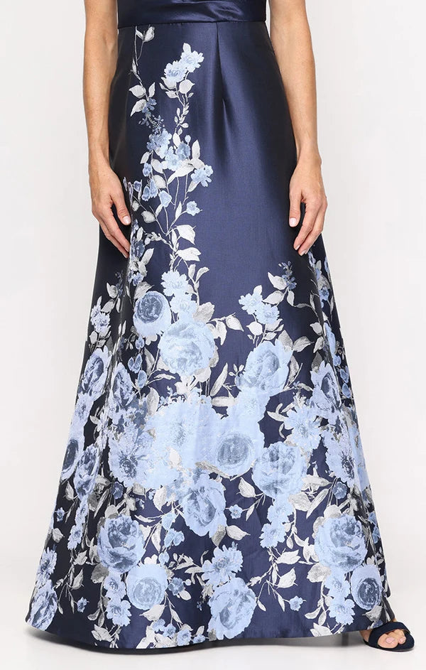 Elegant A-Line V-Neck Off-Shoulder Zipper-Back Floral Mother of the Bride Dress