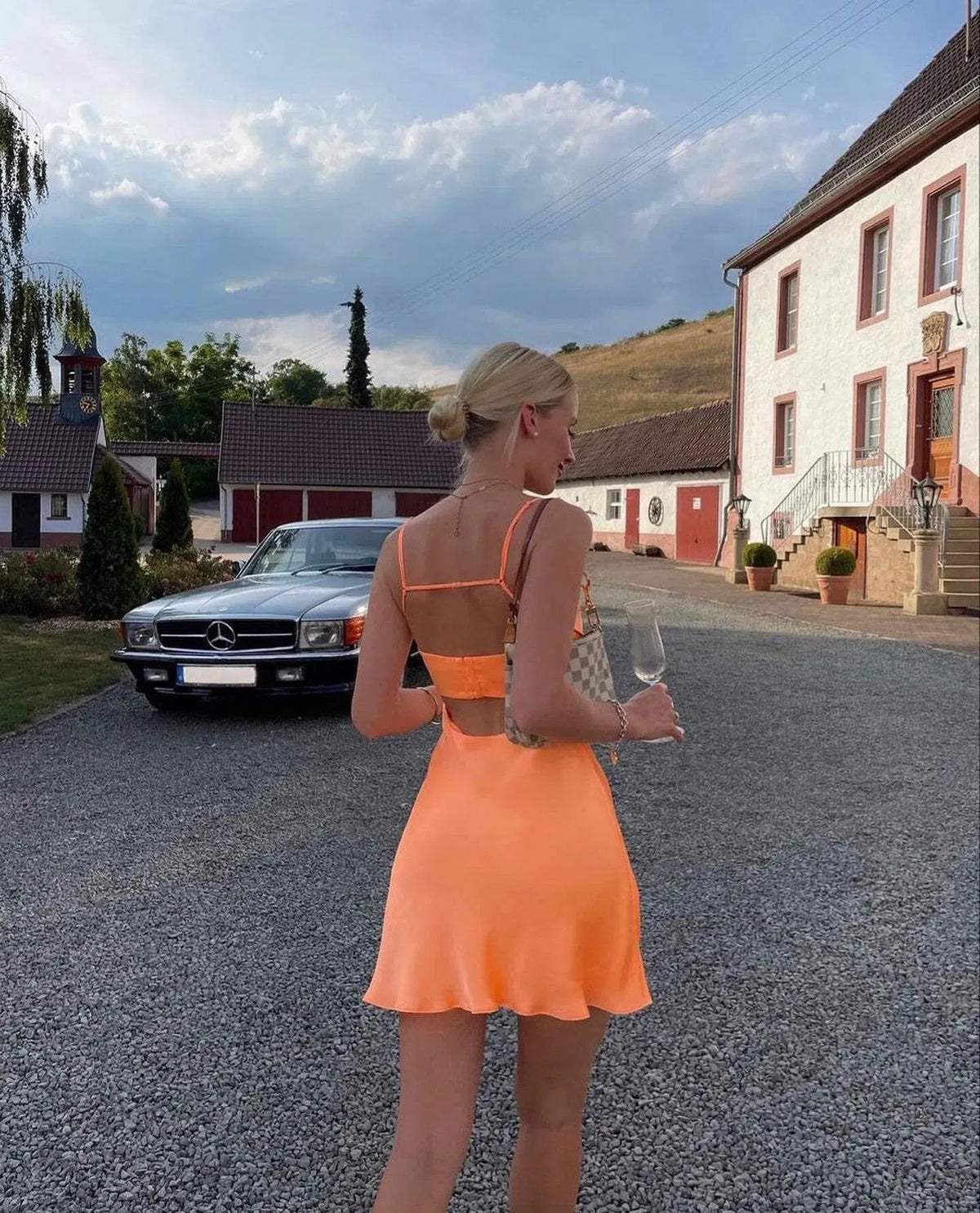Chic A Line Square Neck Spaghetti Straps Cutout Mini Homecoming Dress