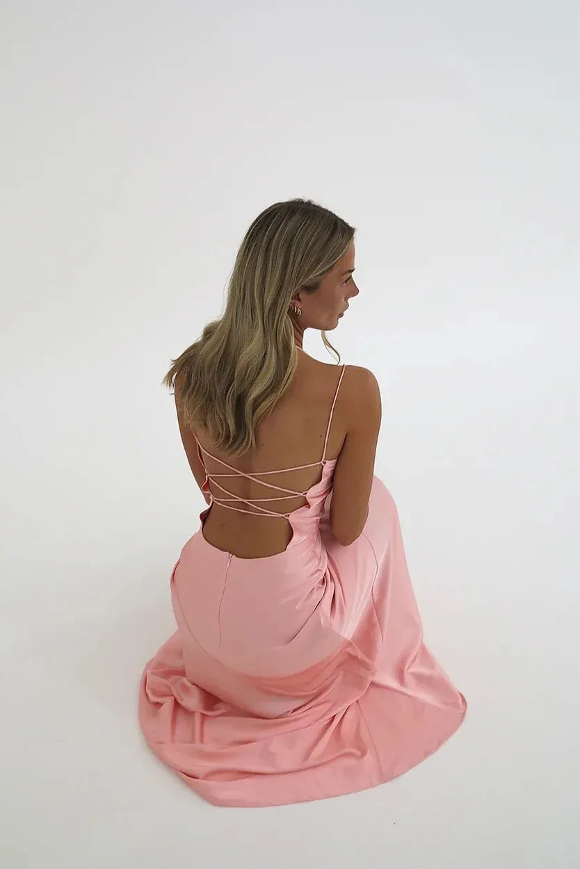 Romantic Satin Sheath Sweetheart Sleeveless Lace-Up Back Floor-Length Prom Dress