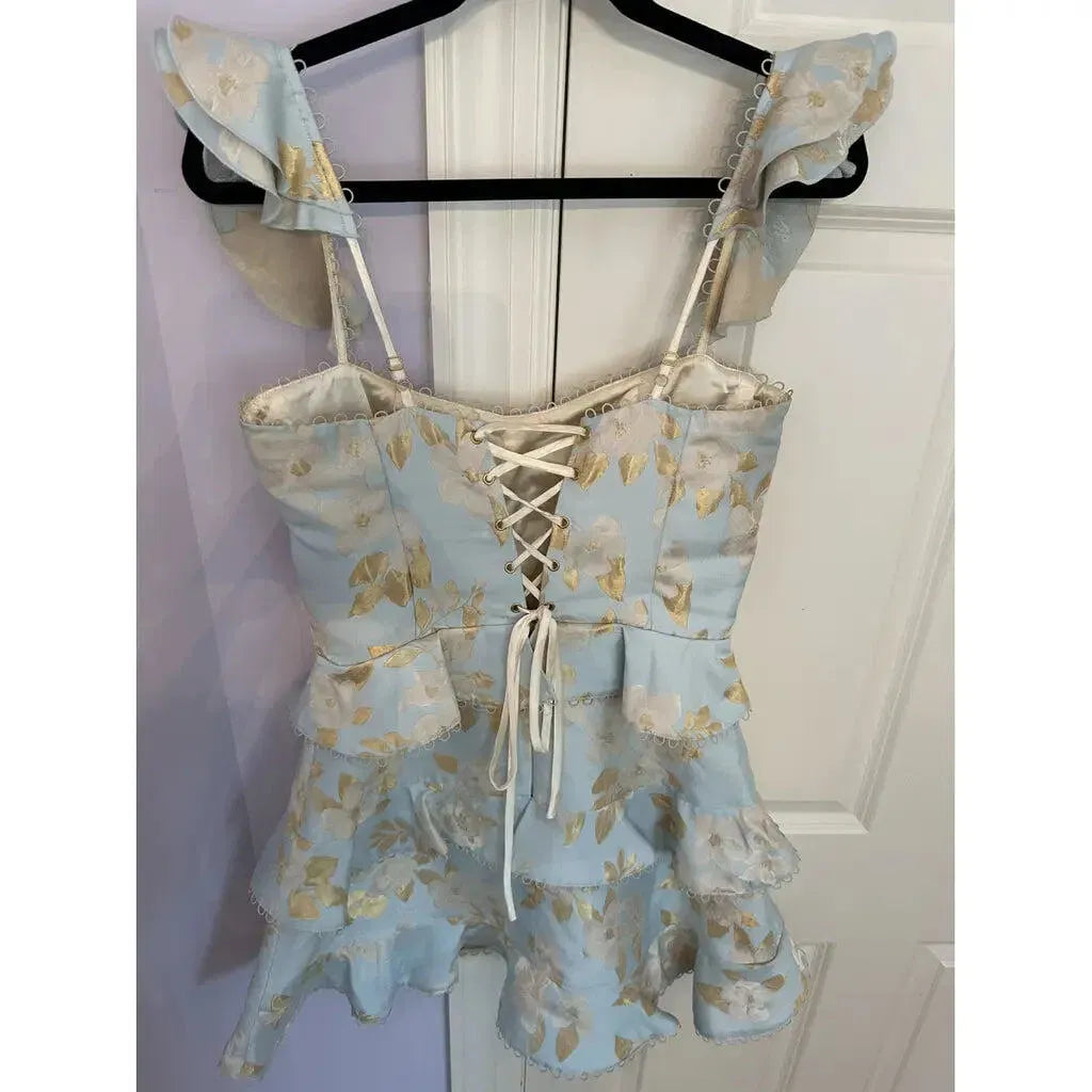 Sweet A-Line Square Neck Ruffle Sleeves Lace-Up Back Mini Homecoming Dress