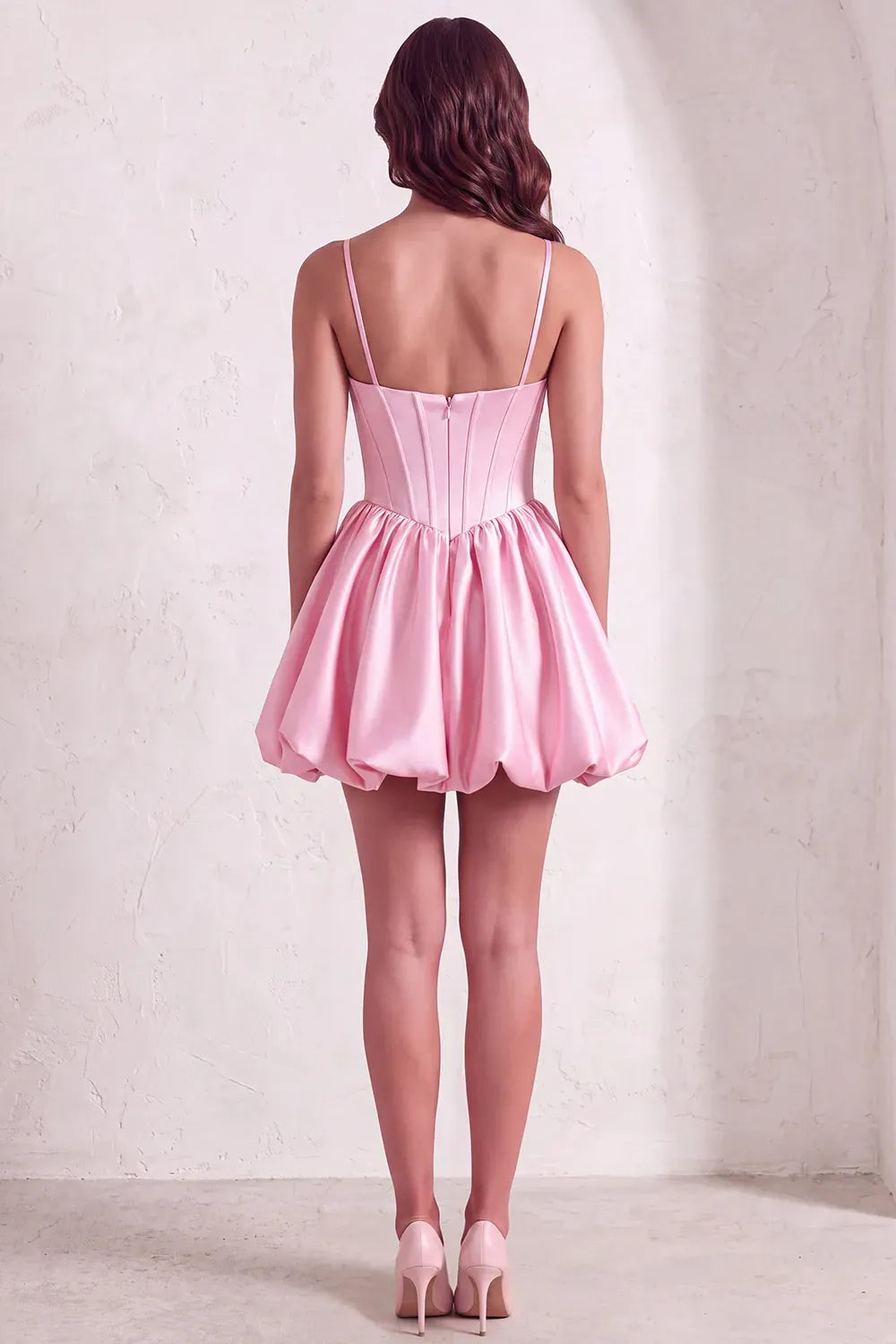 Charming A-Line Sweetheart Spaghetti Strap Zipper Back Satin Bubble Mini Homecoming Dress