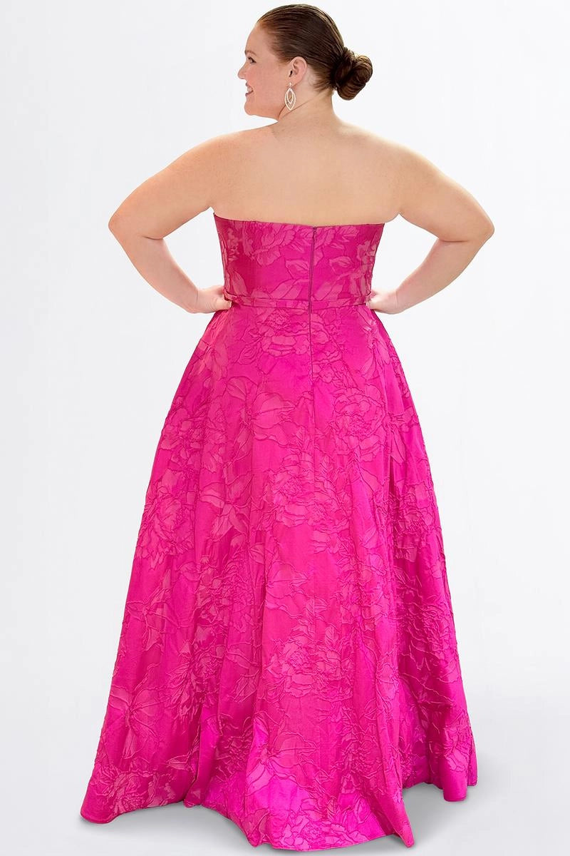 Elegant Plus Size A Line Sweetheart Strapless Jacquard Floor Length Prom Dress
