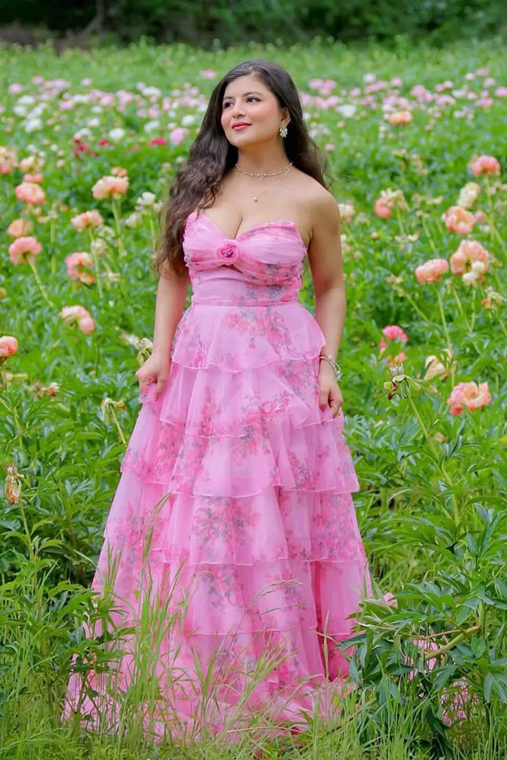 Romantic A-Line Sweetheart Strapless Zipper Tiered Floor Length Plus Size Prom Dress