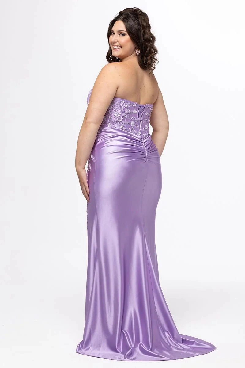 Elegant Plus Size Sheath Sweetheart Strapless Satin Floor Length Prom Dress
