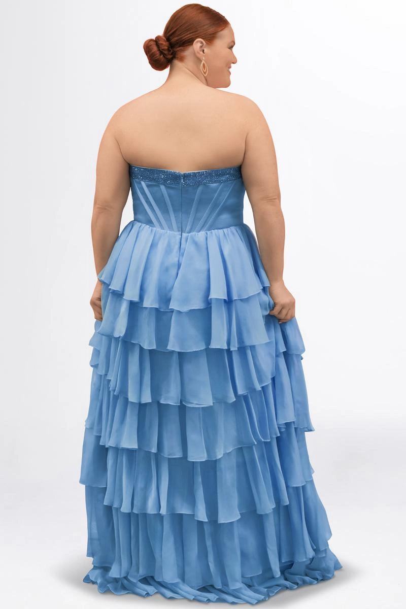 Dreamy Plus Size A Line Sweetheart Strapless Chiffon Floor Length Prom Dress