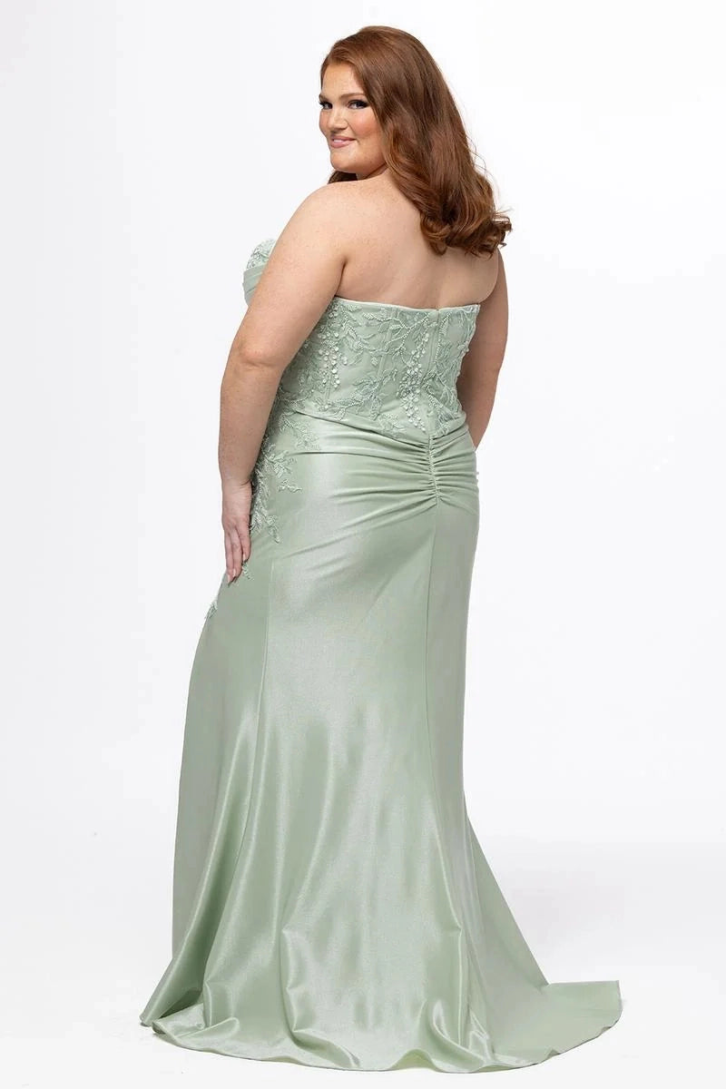 Elegant Plus Size Sheath Sweetheart Strapless Satin Floor Length Prom Dress