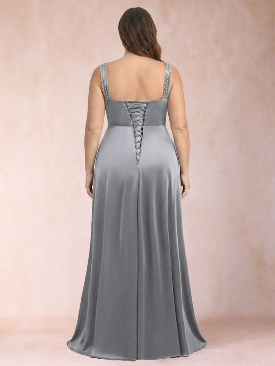 Elegant Plus Size Satin A-Line V-Neck Sleeveless Lace-Up Floor-Length Evening Dress