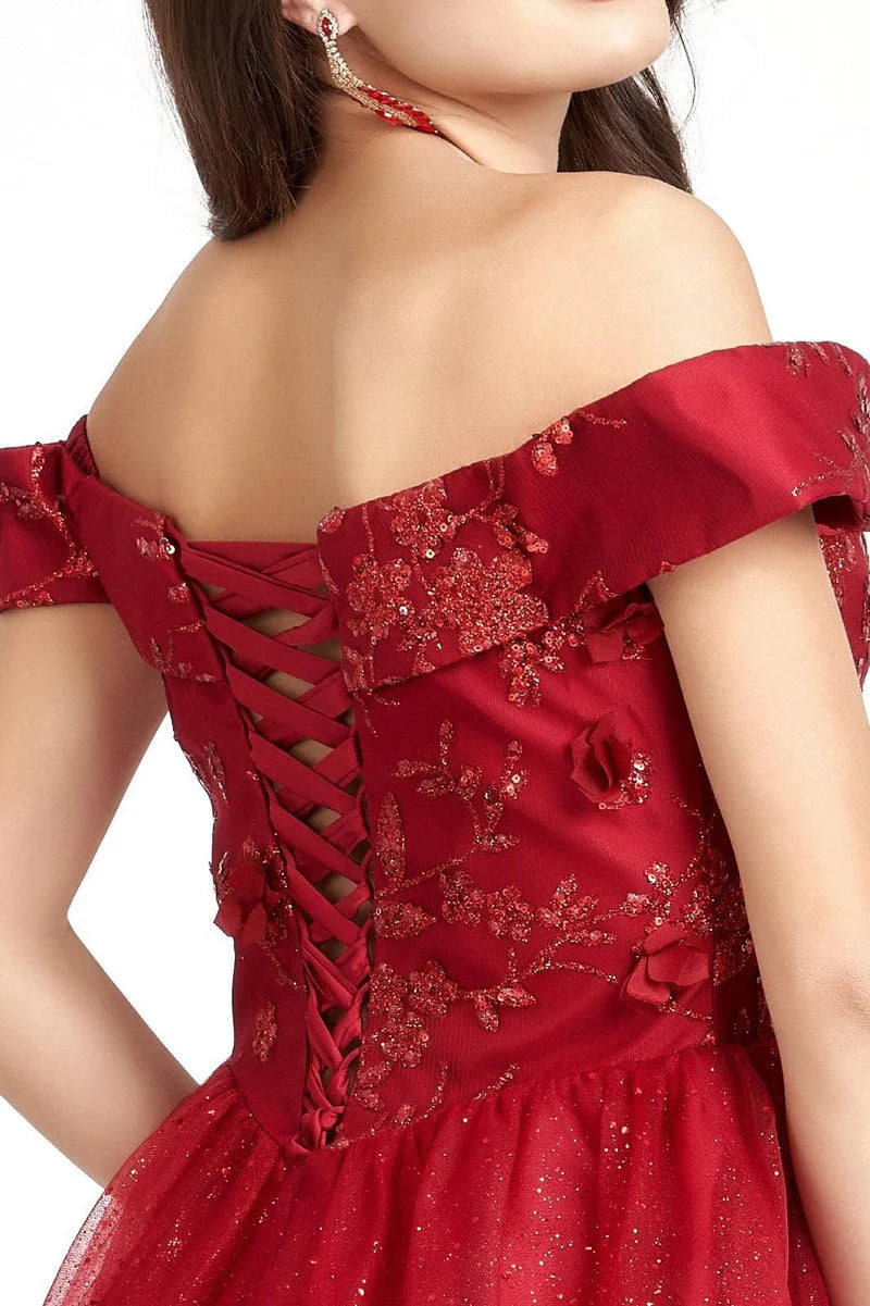 Romantic A-Line Sweetheart Off-Shoulder Lace-Up Tulle Mini Homecoming Dress