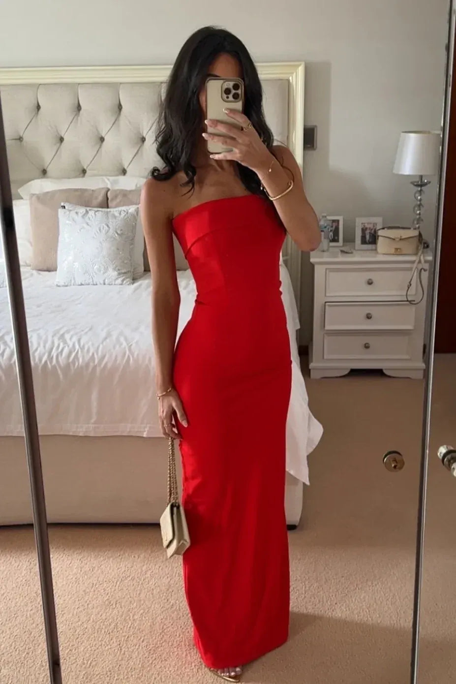 Sleek Sheath Straight Neck Strapless Straight Back Maxi Evening Dress