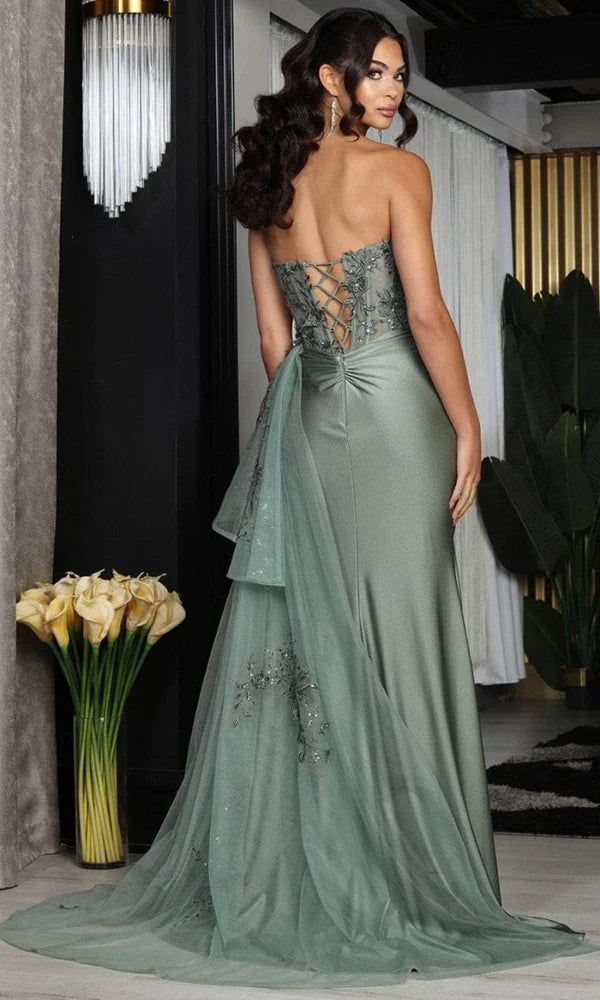Elegant Sheath Sweetheart Strapless Lace-Up Slit Floor-Length Prom Dress