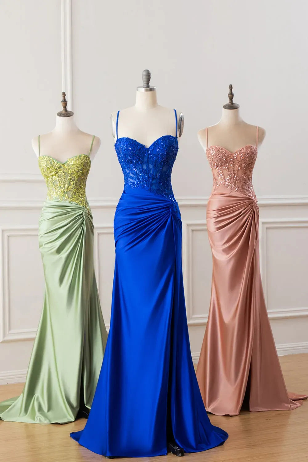Elegant Sage Green Mermaid Sweetheart Spaghetti-Strap Lace-Up Floor-Length Prom Dress