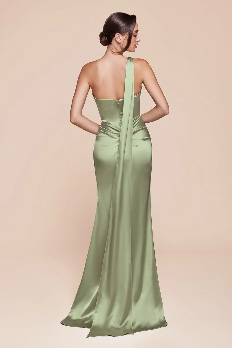 Elegant Sheath One-Shoulder Sleeveless Zip-Back Floor-Length Wedding Guest Dress