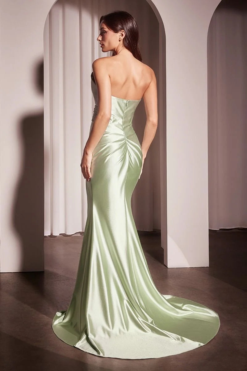 Elegant Satin Mermaid Asymmetric Strapless Zipper Back Floor-Length Prom Dress