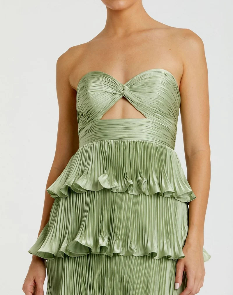 Romantic A-Line Sweetheart Strapless Zip-Back Tiered Floor-Length Prom Dress