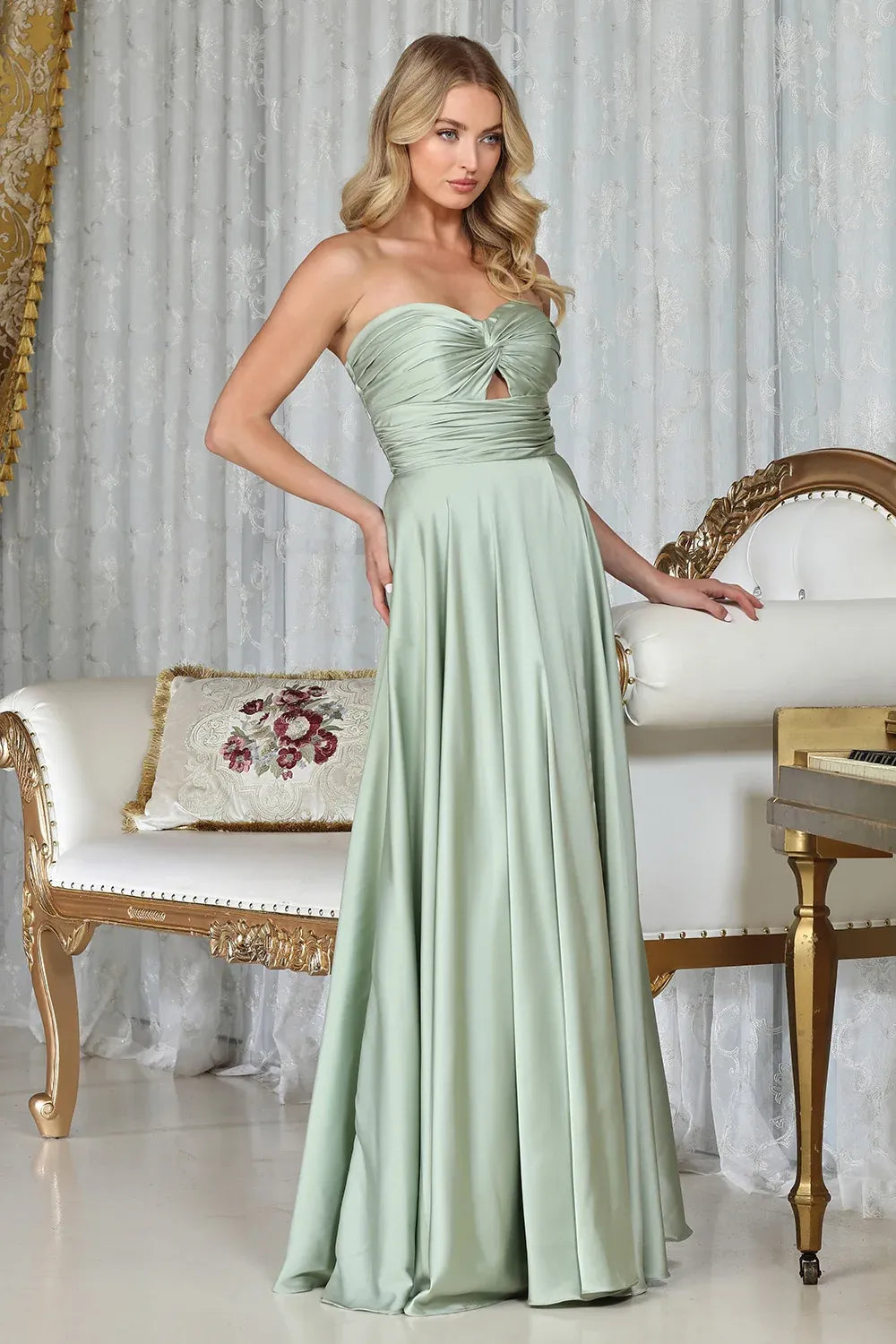 Elegant A-Line Sweetheart Strapless Zip Back Floor-Length Wedding Guest Dress