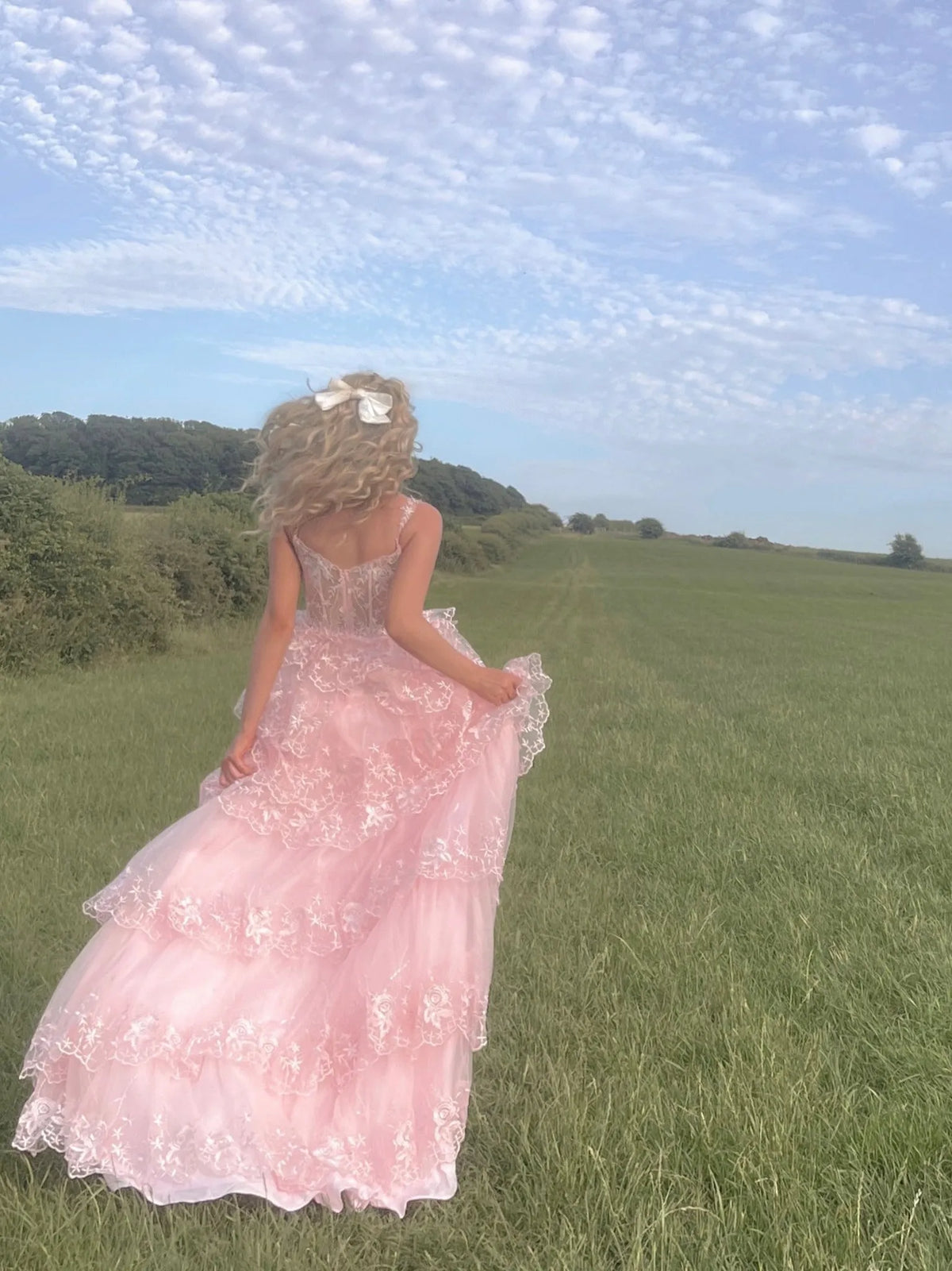 Glamorous A Line Sweetheart Sleeveless Sheer Back Tiered Floor Length Prom Dress