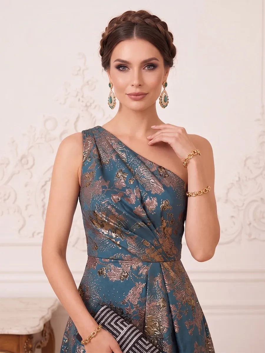 Elegant A-Line One Shoulder Sleeveless Zipper Back High-Low Evening Dress