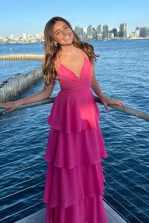 Loverlm Turquoise Chiffon A-Line V-Neck Spaghetti-Strap Tie-Back Floor-Length Prom Dress