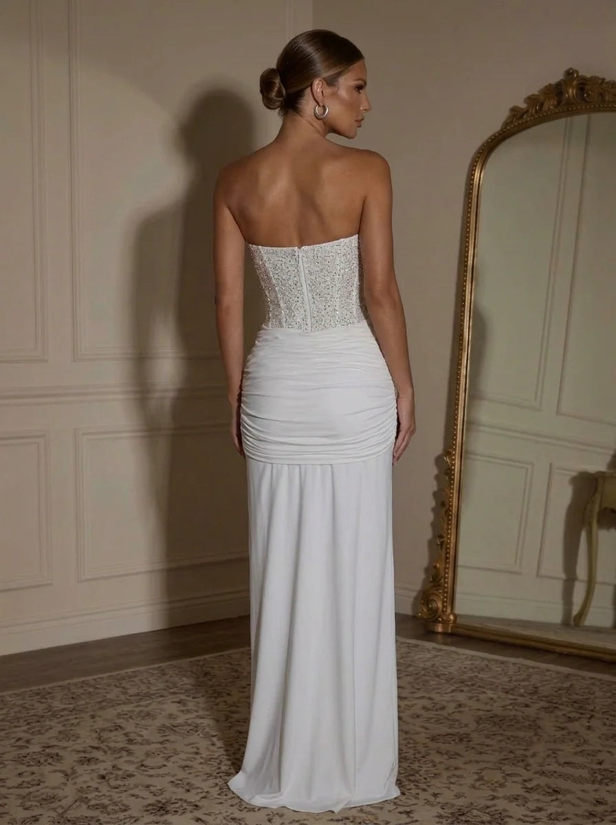 Glamorous Sheath Sweetheart Strapless Sequin Jersey Floor Length Prom Dress