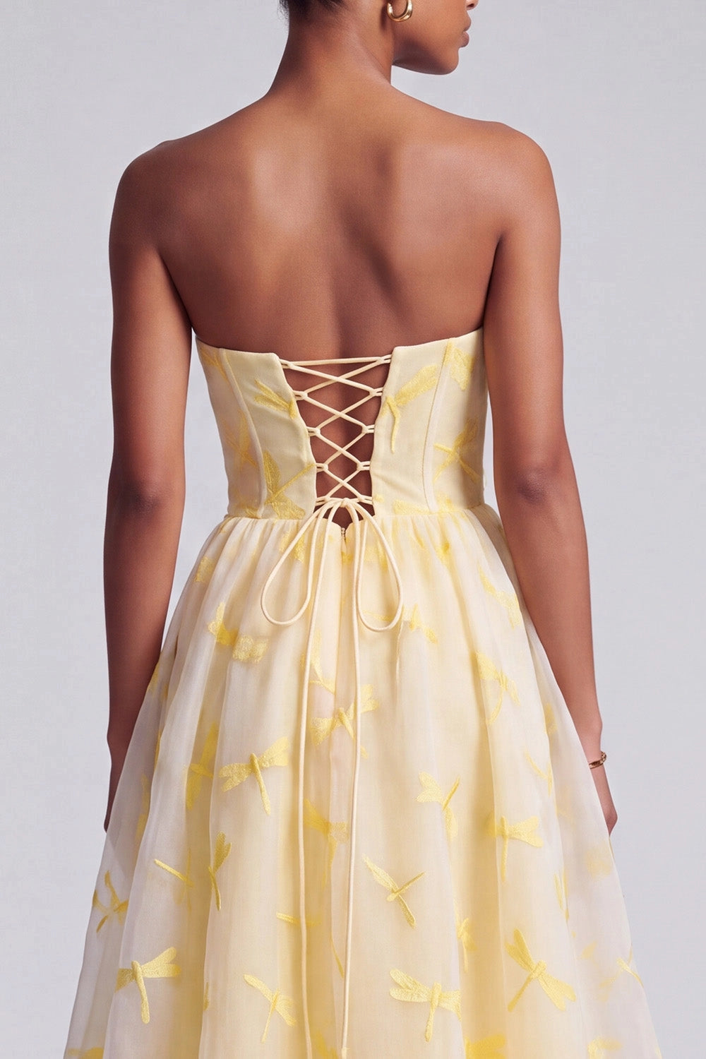 Romantic A-line Strapless Sweetheart Sleeveless Lace Up Back Tiered Ruffled Floor Length Prom Dress