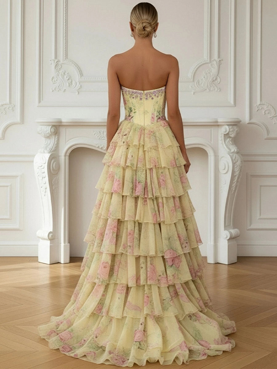 Romantic A-Line Sweetheart Sleeveless Zipper Back Ruffle Floor-Length Prom Dress