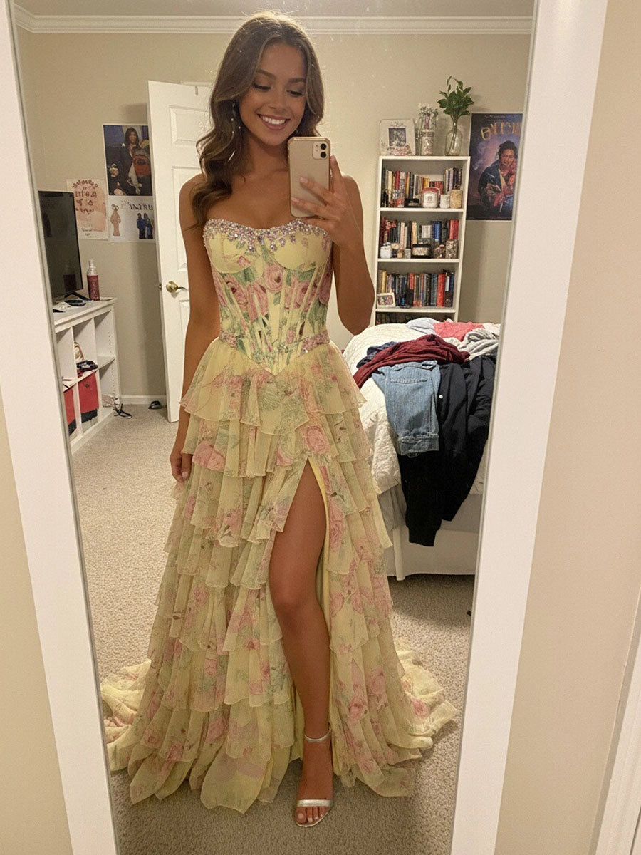 Romantic A-Line Sweetheart Sleeveless Zipper Back Ruffle Floor-Length Prom Dress