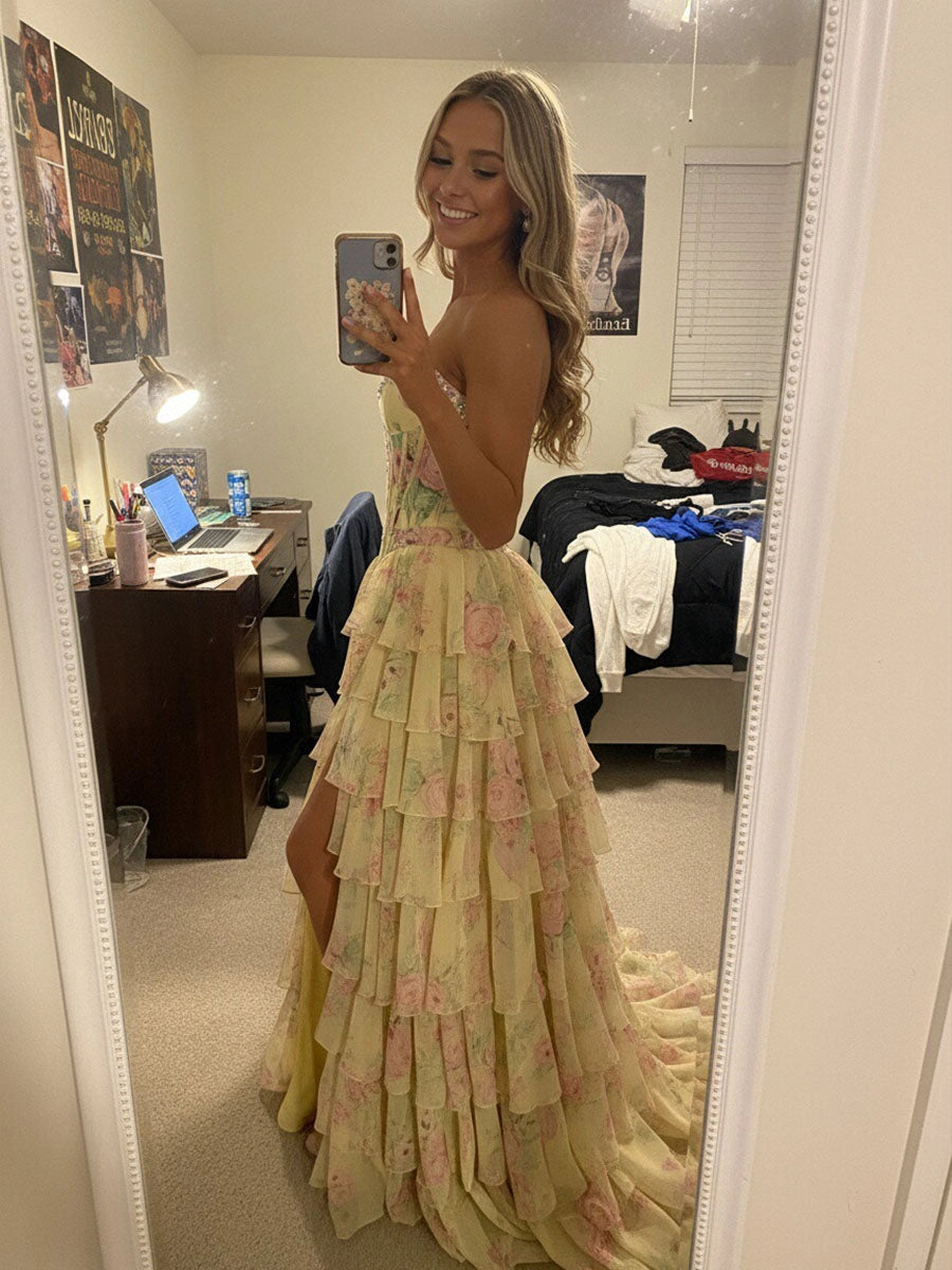 Romantic A-Line Sweetheart Sleeveless Zipper Back Ruffle Floor-Length Prom Dress