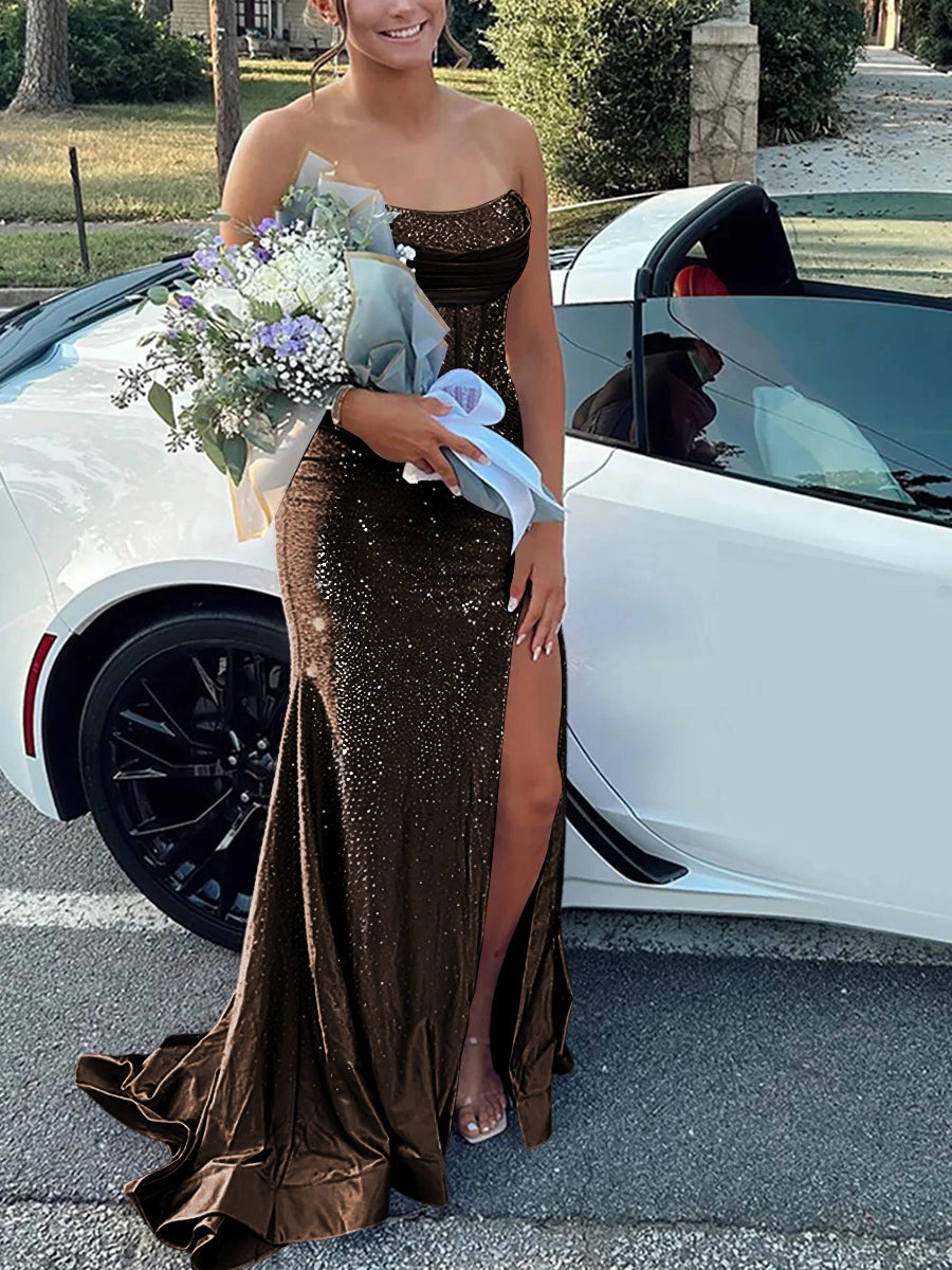Glamorous Mermaid Cowl-Neck Sleeveless Lace-Up High-Slit Floor-Length Prom Dress