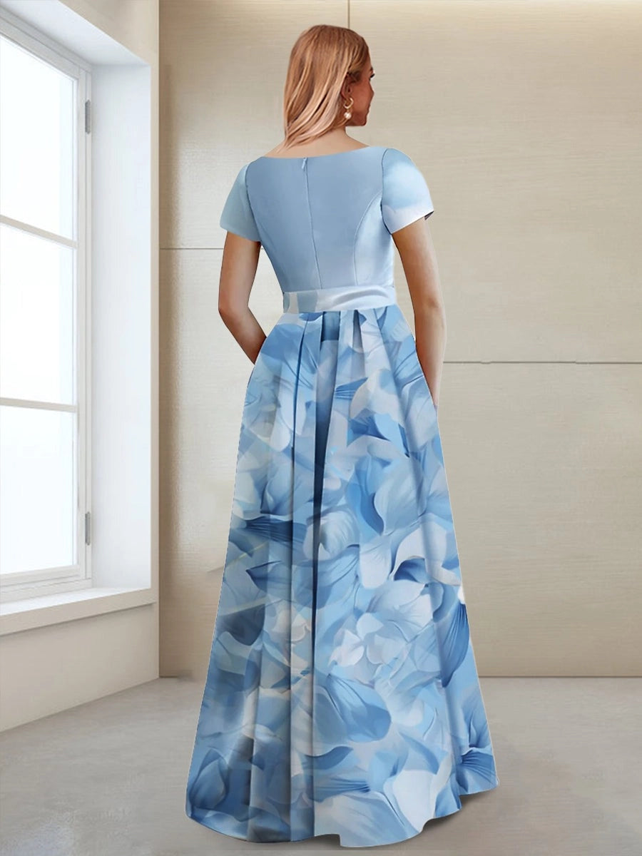 Elegant A-Line Bateau-Neck Cap-Sleeve Zip-Back Floor-Length Mother of the Bride Dress