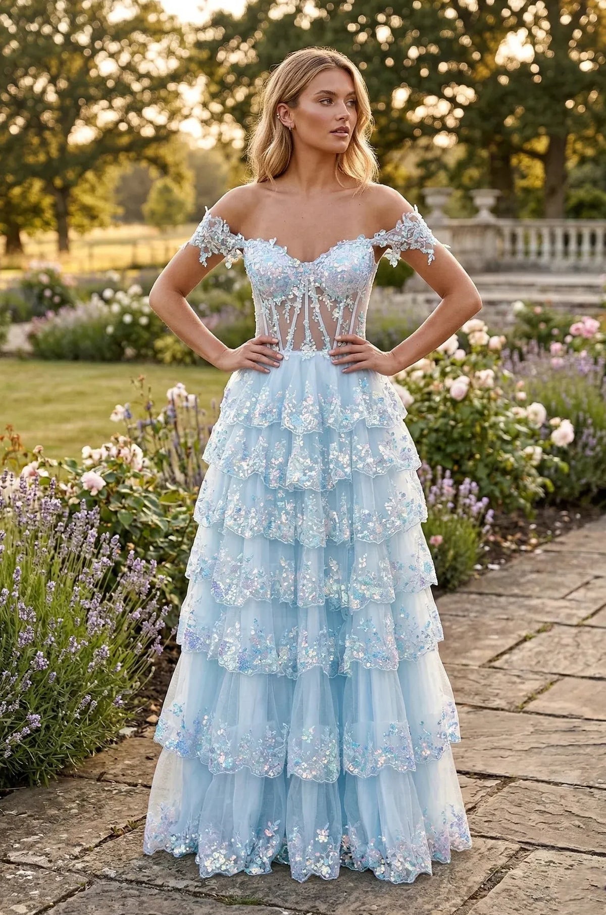 Glamorous A-Line Sweetheart Off Shoulder Lace-Up Back Floor-Length Prom Dress