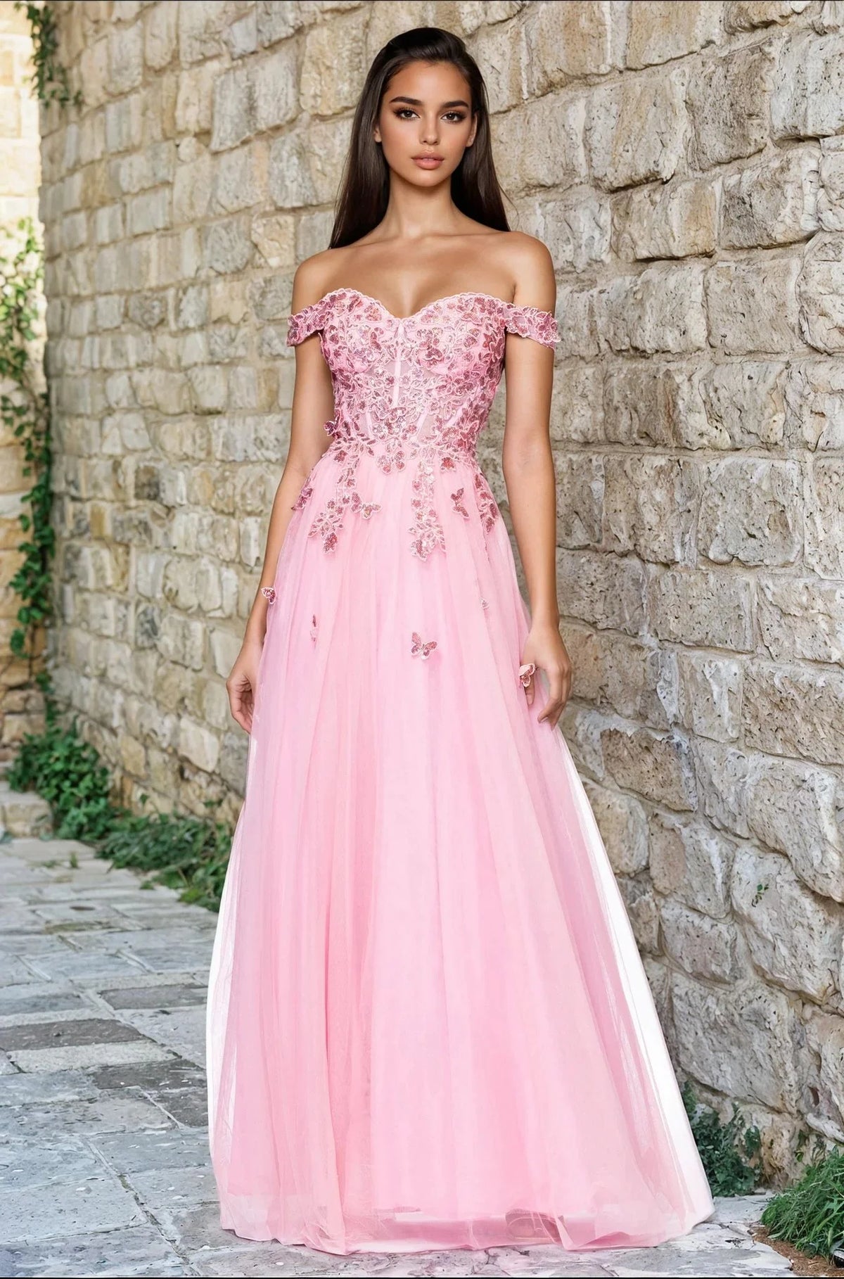 Romantic A Line Sweetheart Off Shoulder Tulle Floor Length Prom Dress