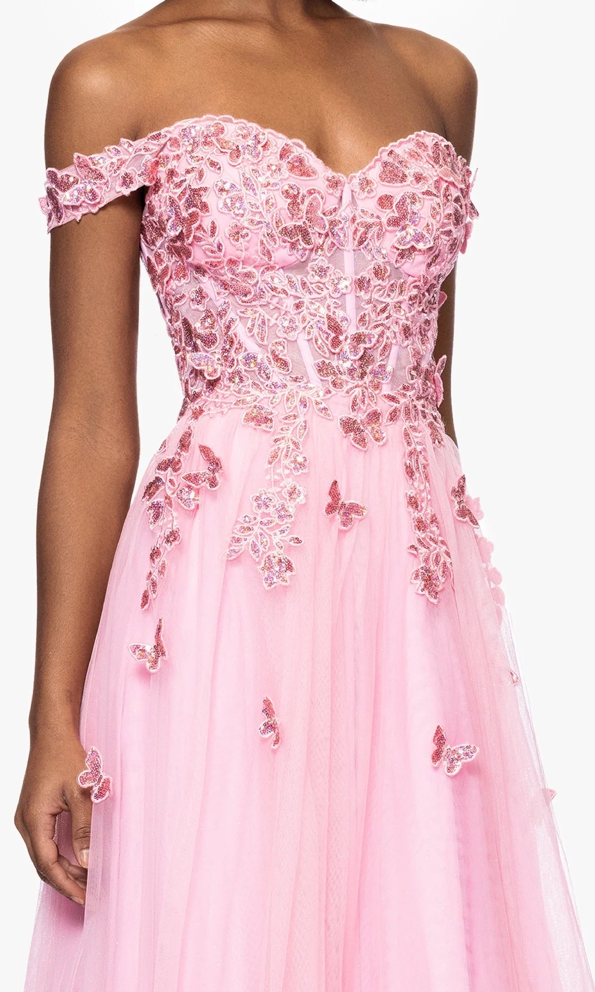Romantic A Line Sweetheart Off Shoulder Tulle Floor Length Prom Dress