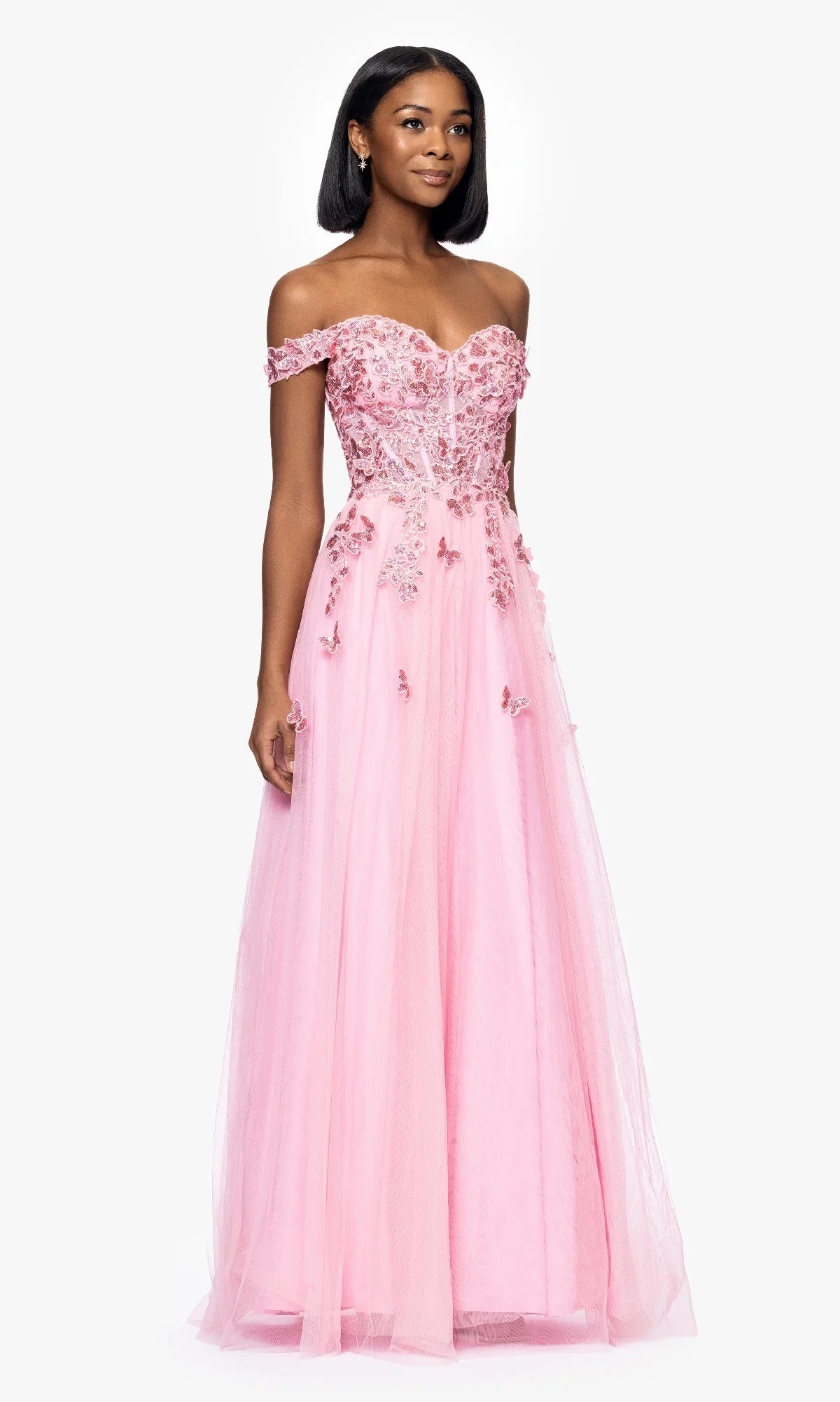 Romantic A Line Sweetheart Off Shoulder Tulle Floor Length Prom Dress