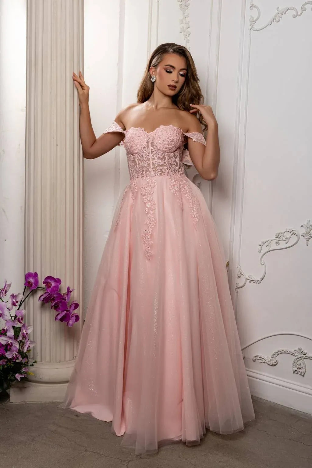 Glamorous Ball Gown Sweetheart Off Shoulder Lace-Up Back Floor-Length Prom Dress