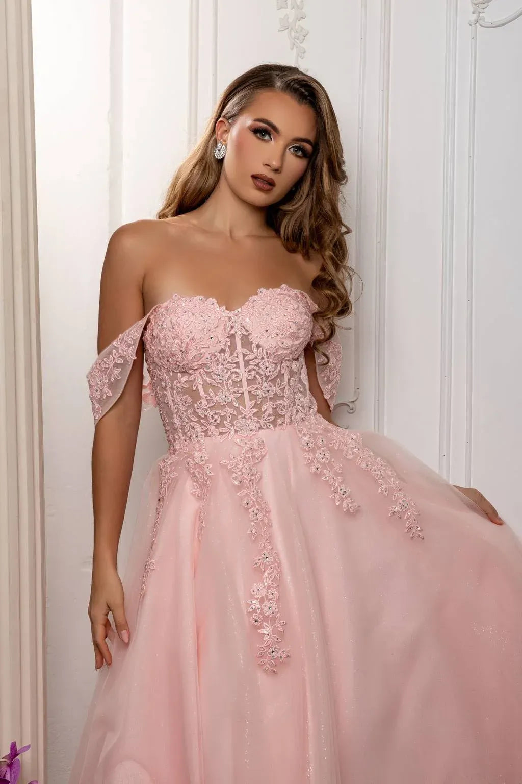 Glamorous Ball Gown Sweetheart Off Shoulder Lace-Up Back Floor-Length Prom Dress