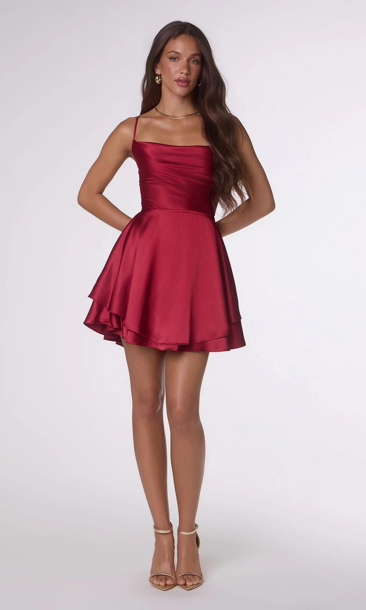 Chic A Line Cowl Neck Spaghetti Strap Satin Mini Homecoming Dress