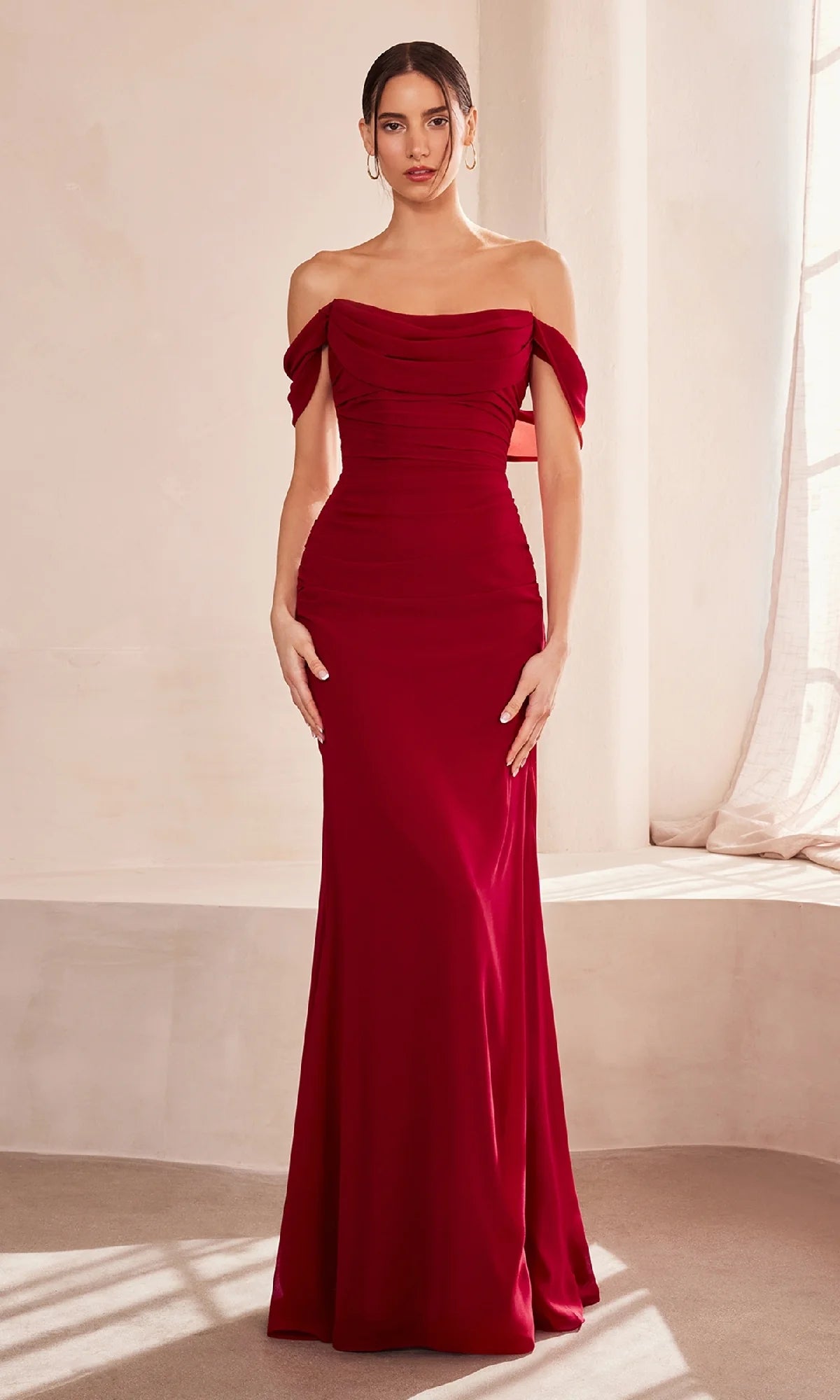 Elegant Sheath Cowl Neck Off Shoulder Chiffon Floor Length Evening Dress