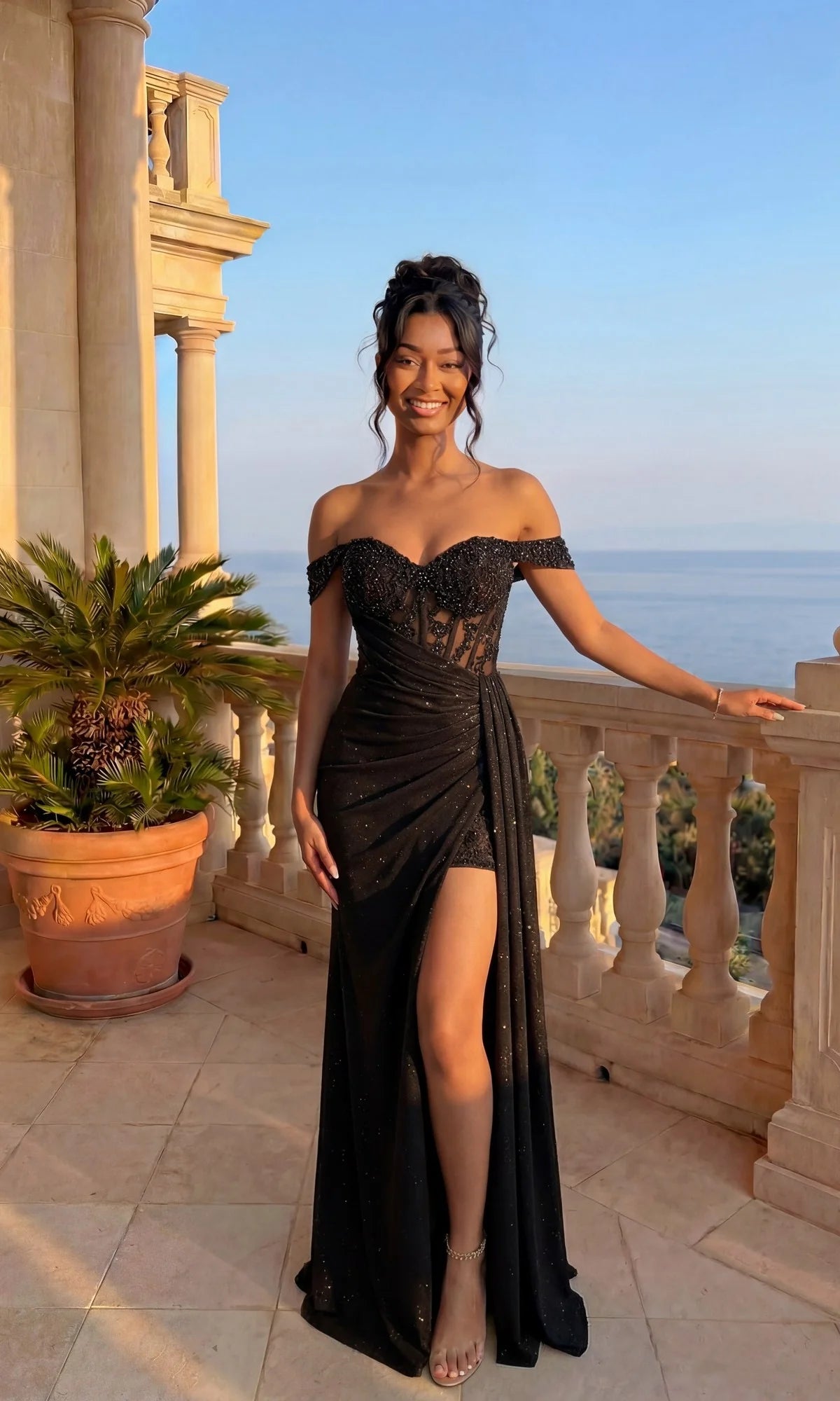 Elegant Sheath Sweetheart Off Shoulder Glitter Floor Length Evening Dress