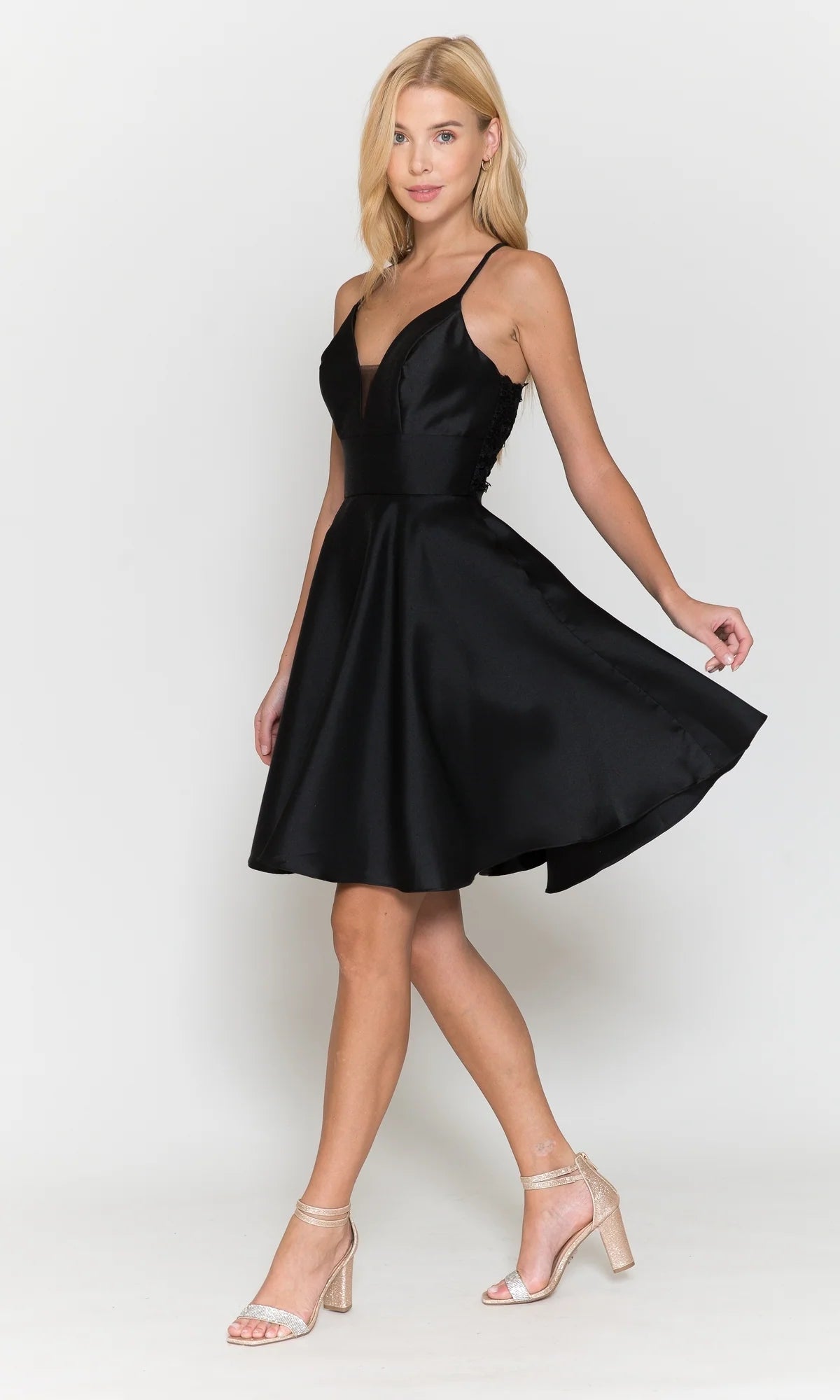 Elegant A-Line Plunging V-Neck Sleeveless Satin Mini Homecoming Dress